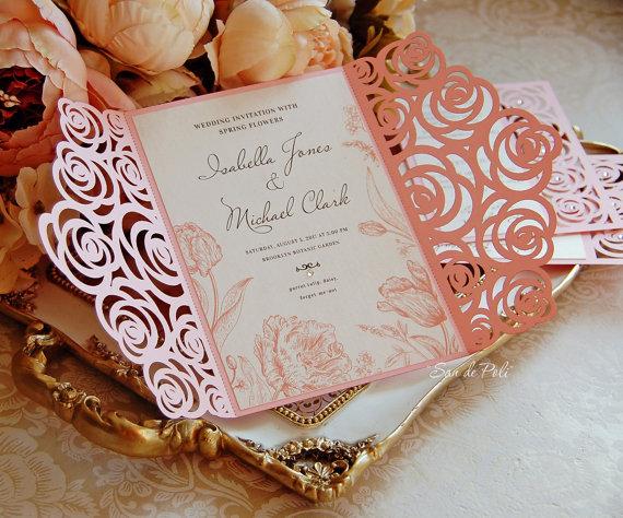 Свадьба - Roses Wedding Luxery Card Template cutting file C113 (svg, dxf, ai, eps, png, pdf) laser cut pattern Instant Download Cameo Cricut