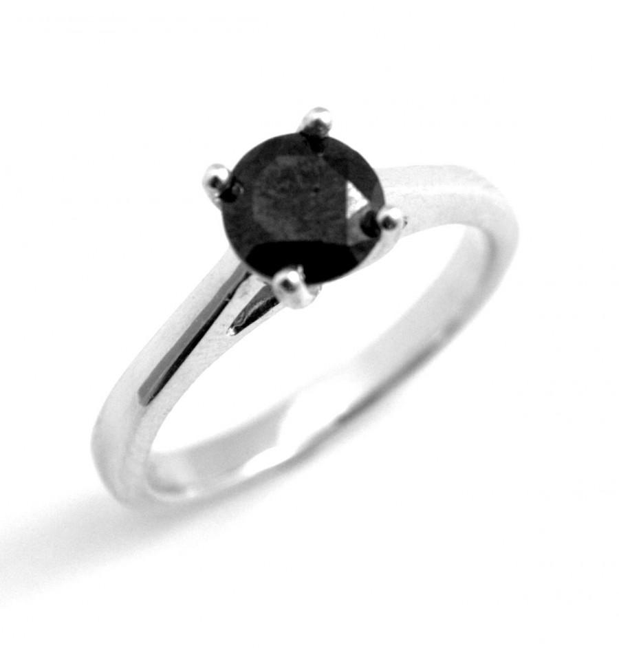 Hochzeit - Sterling Silver Diamond-Unique Black Diamond Solitaire Ring (108)