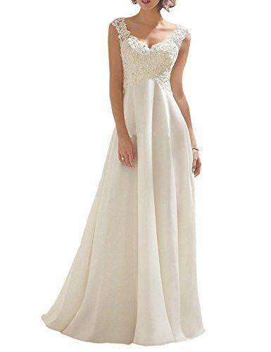 Hochzeit - Women's Double V-neck Sleeveless Lace Wedding Dress Evening Dress