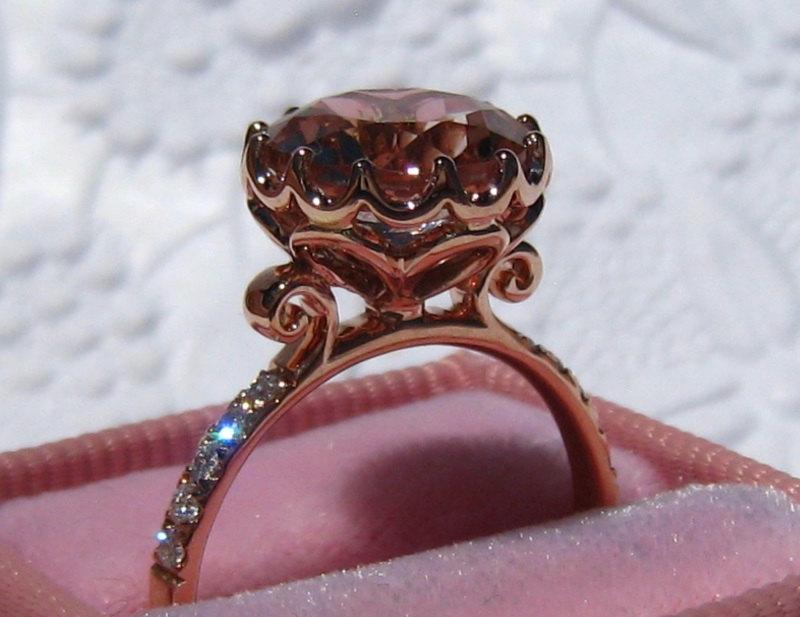 Mariage - Floral Morganite Engagement Ring, Rose Gold Engagement Ring, Peachy Pink Morganite in Rose Gold Magnolia Ring