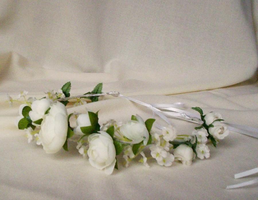 Wedding - First Communion White Flower Crown little girl halo Bridal Wedding Accessories headband silk floral Hair Wreath ranunculus garland circlet