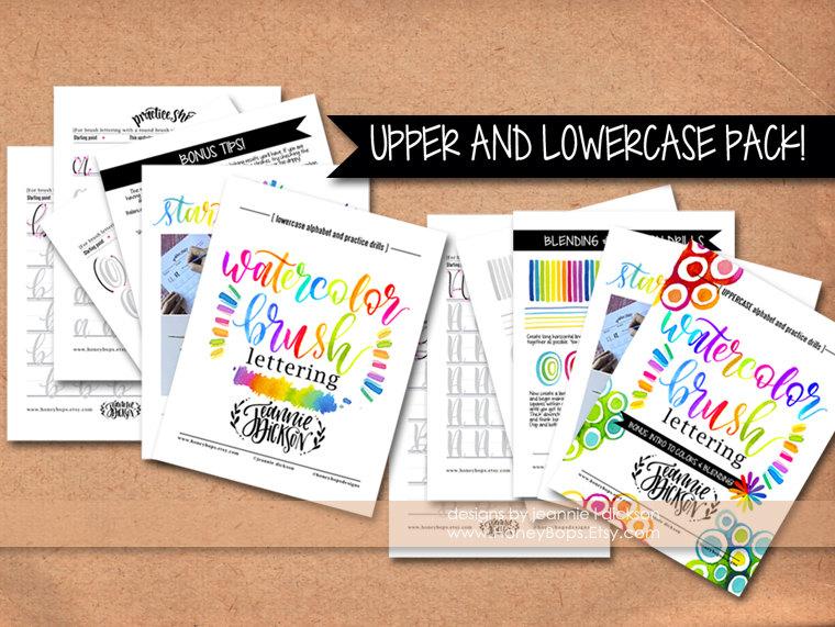 زفاف - Upper and Lower Case Alphabet Watercolor Brush Lettering worksheets + Practice Drills plus Tips - PDF File Only