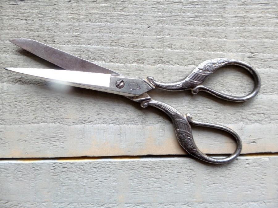 Wedding - Vintage French Embroidery Steel Scissors. Needlework Scissor Sewing Collectible. Stamped  Scissors.