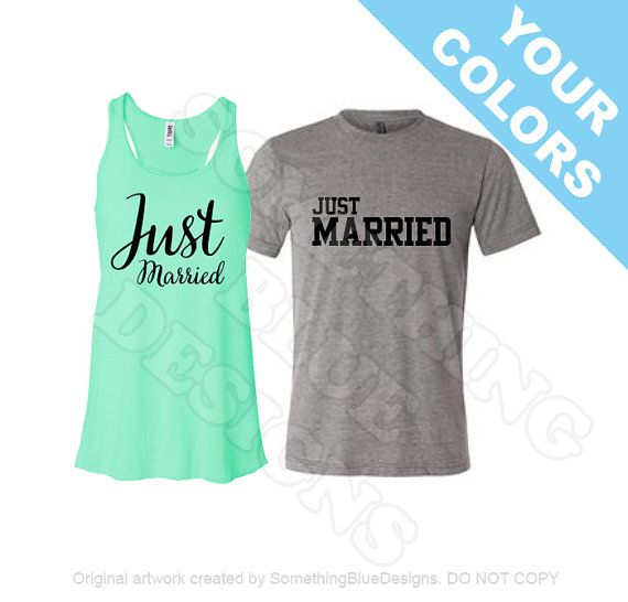 Свадьба - Just Married Shirts. COUPLES TSHIRTS. Your Colors And Style.