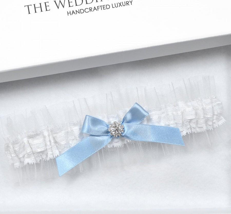 Hochzeit - Something Blue Wedding Garter, Bridal Garter, White Wedding Garter, Blue Wedding Garter, White Lace Garter, Tule Garter, Blue Garter