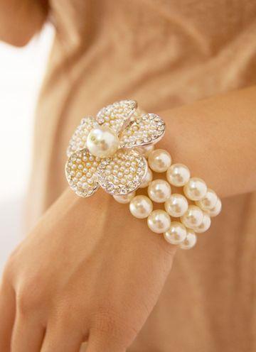 Wedding - Jeweled Flower Bracelet [H-25] - $10.80
