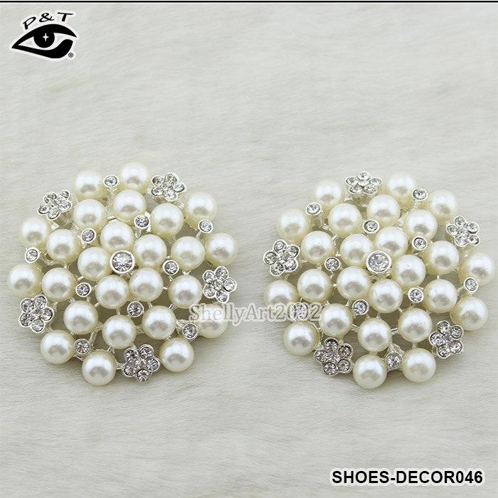 Wedding - Rhinestones Shoe Clips Bridal Shoes/ Wedding Shoes for Bride Crystal with Pearl 1 pair/lot Decorative Shoe Clips/ Diamante Shoe Clips