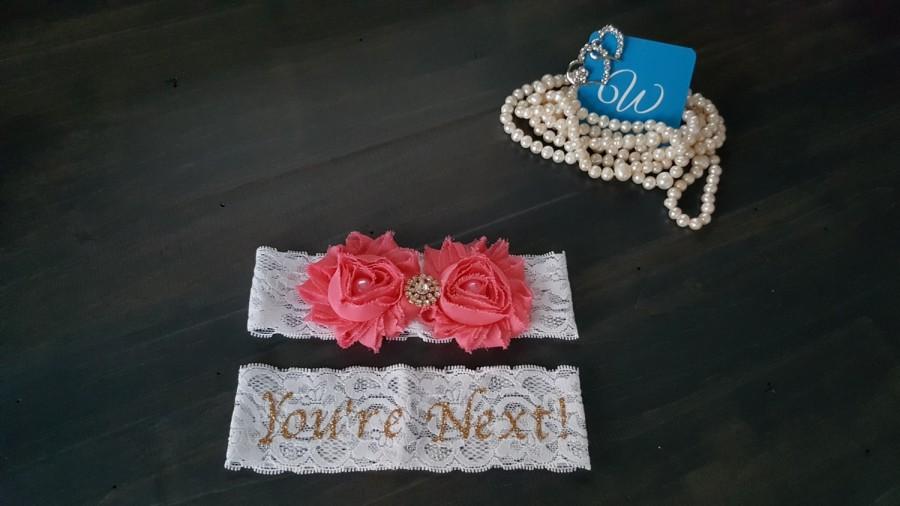 Mariage - Coral and Gold Wedding Garter Set You're Next