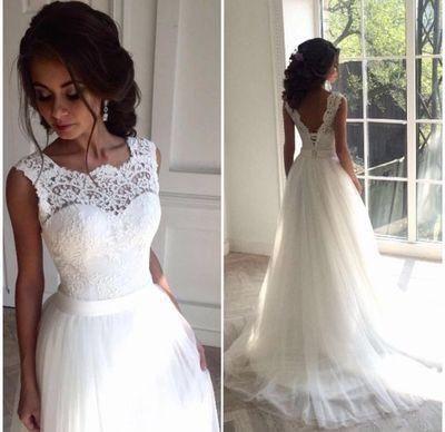 Свадьба - Round Neck V-neck Illusion Lace Tulle Lace Up Wedding Dresses, WD0214
