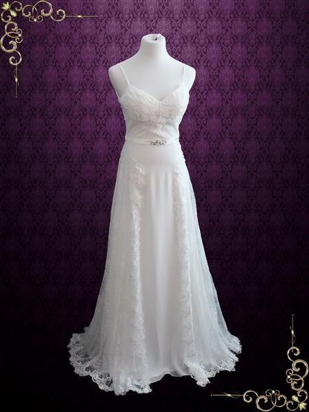 Wedding - Vintage Beach Style Lace Open Back Chiffon Wedding Dress 