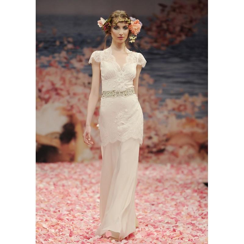زفاف - Nectarean A-line Short Sleeve Pearl Detailing Hand Made Flowers Floor-length Lace Wedding Dresses - Dressesular.com