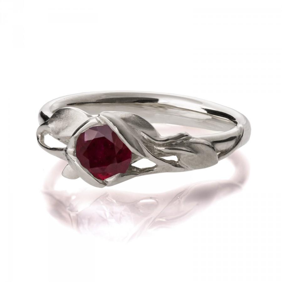 Mariage - Leaves Engagement Ring - 18K White Gold and Ruby engagement ring, engagement ring, leaf ring, filigree, antique, July Birthstone, recycled,6