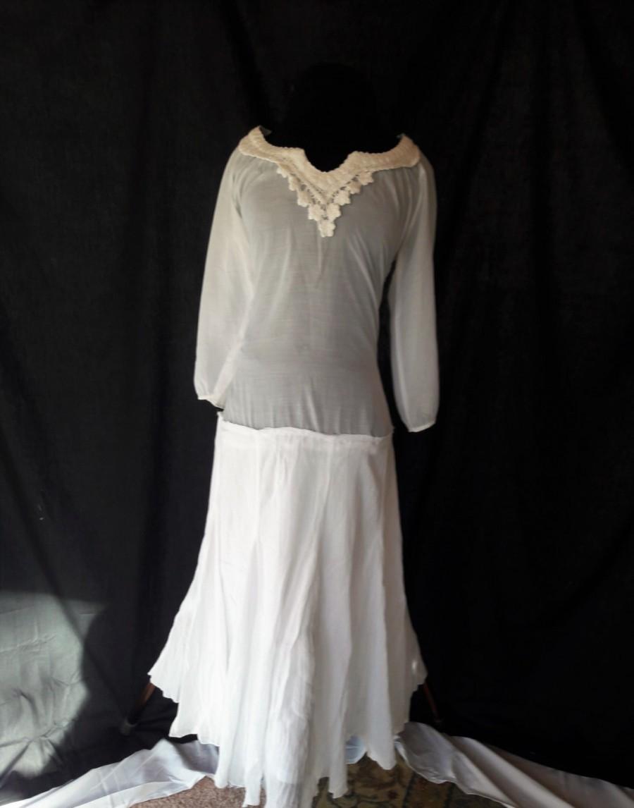 Hochzeit - White Boho Beach Wedding dress, Sheer Hippie Beach dress, Cotton Hippie Wedding dress, White Boho Wedding dress