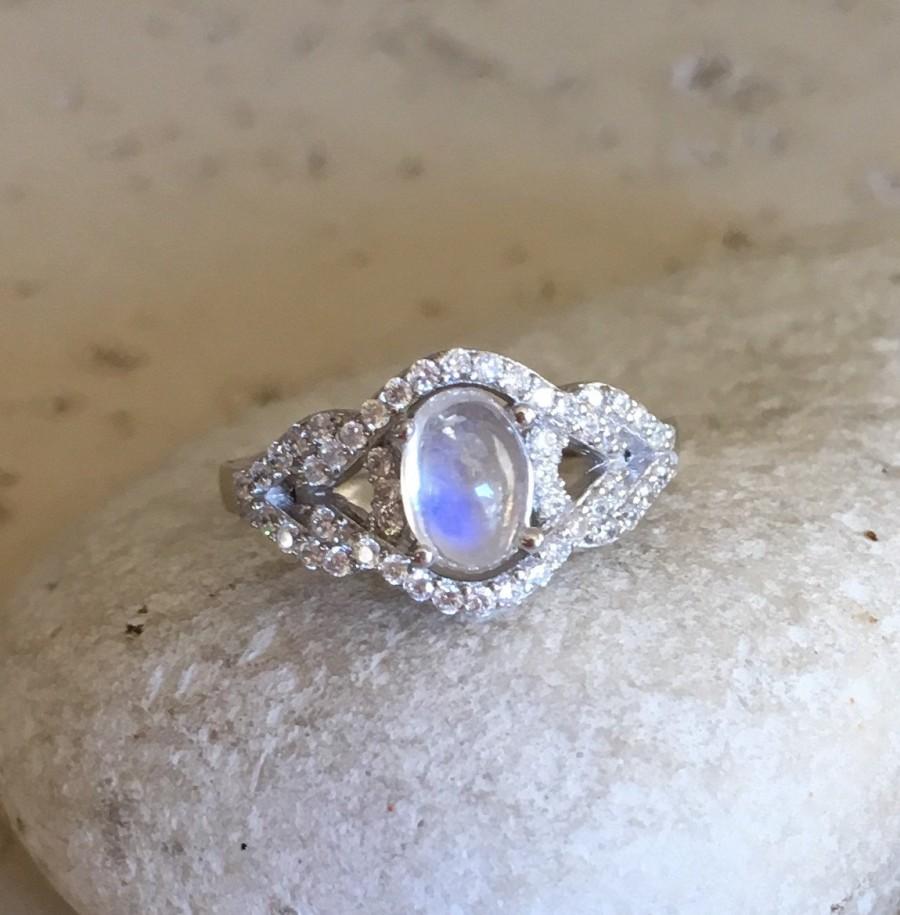 Hochzeit - Art Deco Oval Moonstone Ring- Cabochon Moonstone Promise Ring- Edwardian Wedding Swirl Ring- Moonstone Sterling Silver Ring- June Birthstone