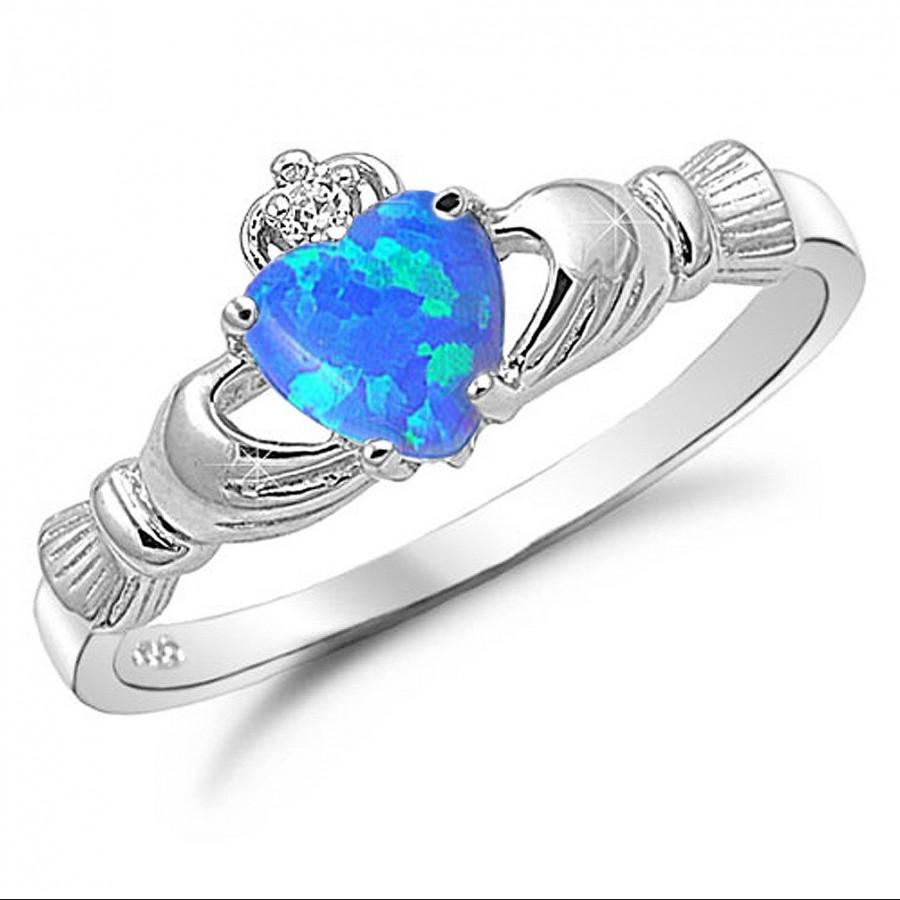 Opal Claddagh Ring, Sterling Silver Claddagh Ring With Lab Opal, Love