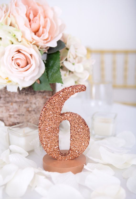 Rose Gold Glitter Table Numbers For Wedding Decor Table