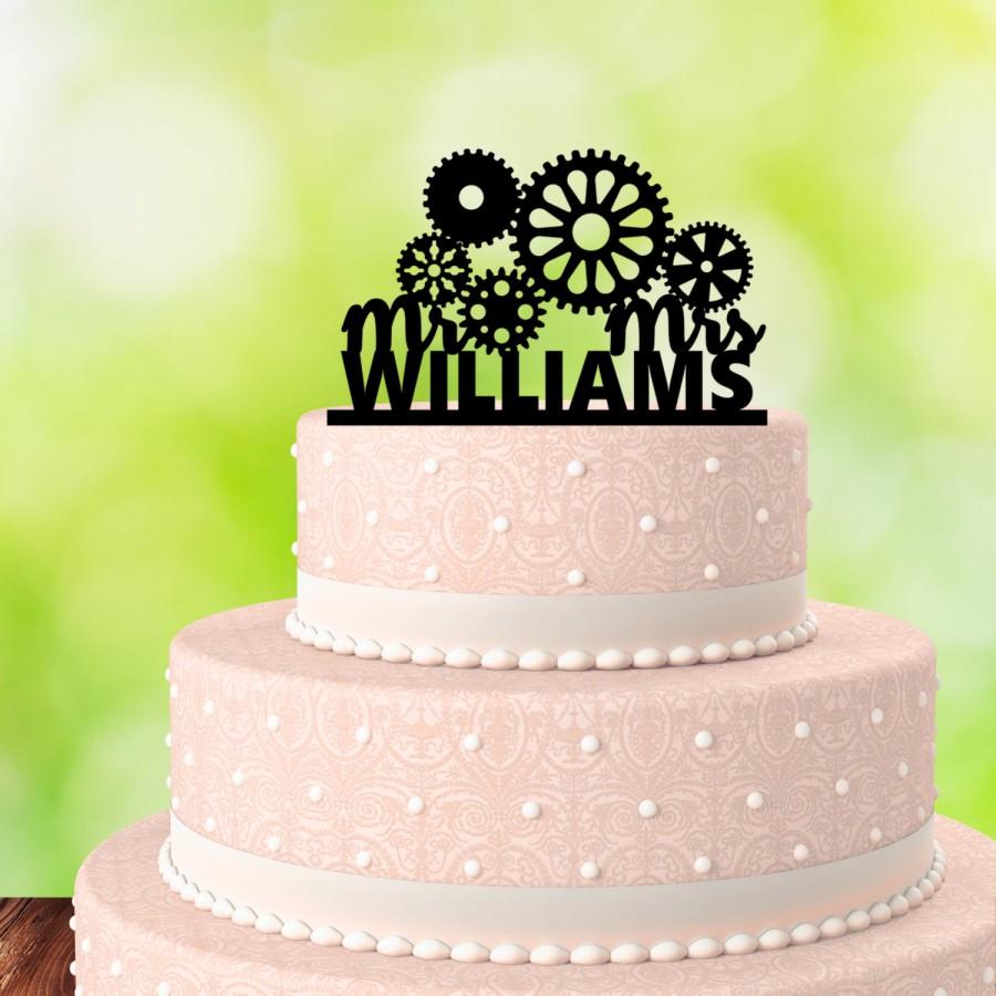 زفاف - Steampunk Cake Topper - Wedding Cake Topper - Steampunk Wedding - Black Cake Topper - Steampunk Cake - Mr Mrs - Family Name Cake Topper