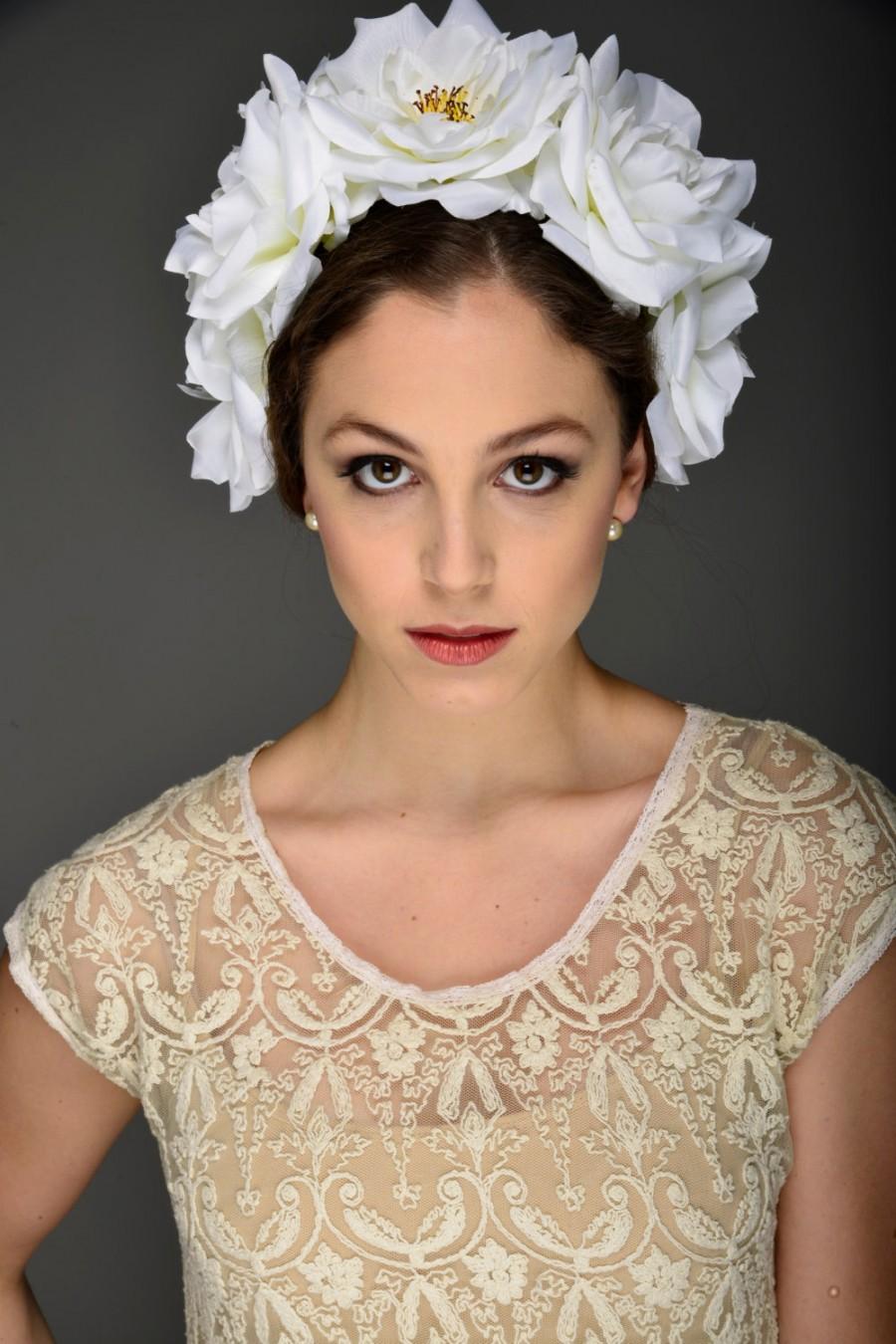Свадьба - Diner en Blanc NYC -Flower Crown- Rose Headband-Flower Headband-US made- Diner en blanc-Festival Wear- Bridal Party-Wedding Flower Wreath
