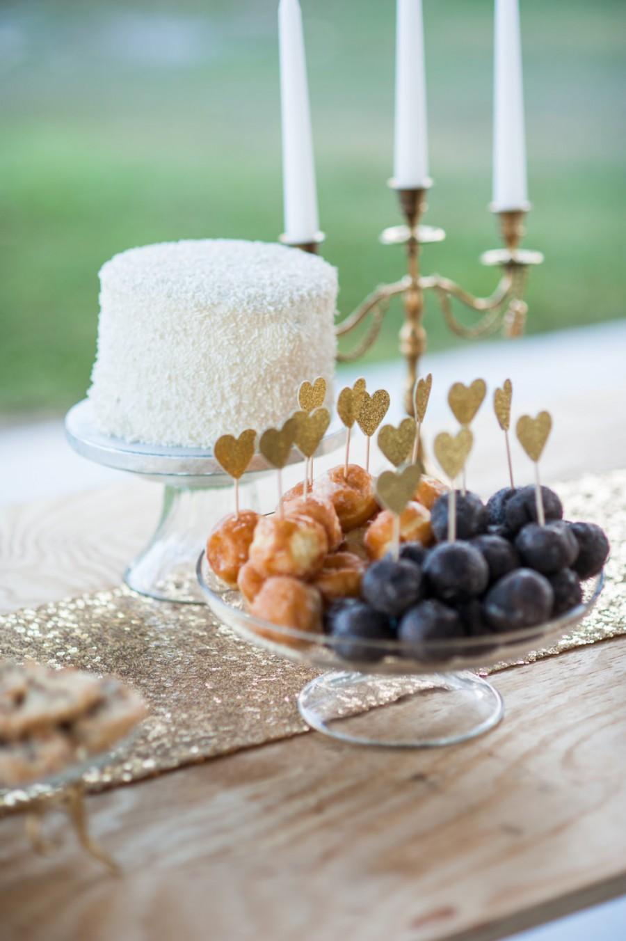 Mariage - glitter gold heart dessert picks, donut picks, cupcake picks, wedding dessert table decor, party decor
