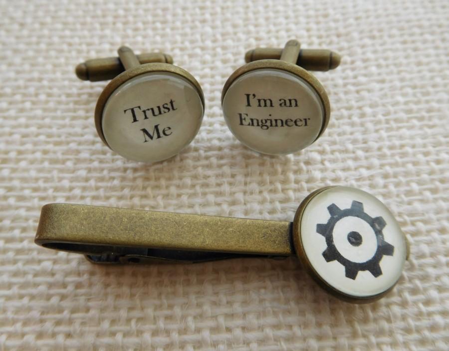 Wedding - Trust Me - I'm an Engineer Cuff links and/or Tie Clip -Excellent Engineer Gift for an Engineer Cufflinks Tie Bar Free UK Shipping