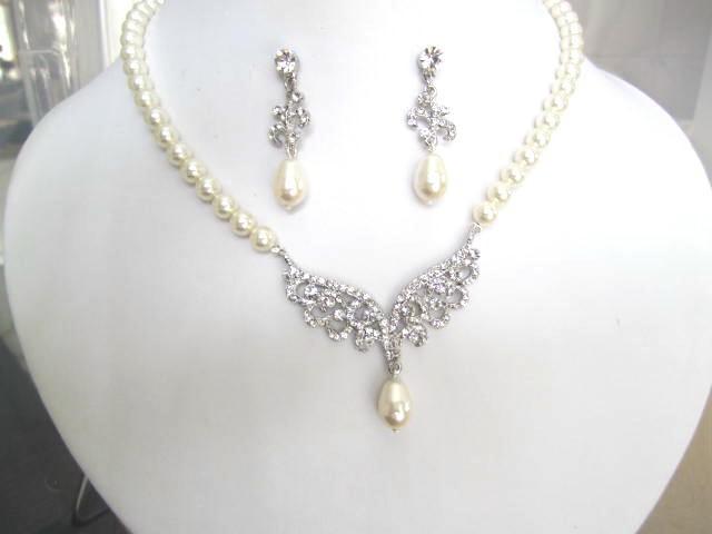 زفاف - Bride-Bridesmaids- Pearl and Rhinestone Necklace set Roman Bridal Jewelry Bridal Accessories Wedding Jewelry
