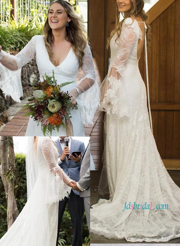 Свадьба - Romance boho backless lace beach wedding dresses