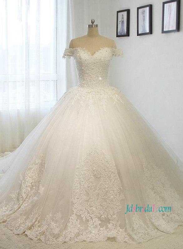زفاف - Fairytale off the shoulder princess tulle ball gown wedding dress