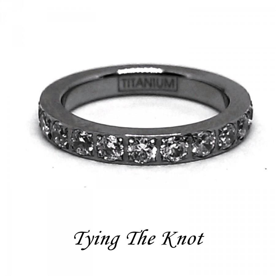 زفاف - Womens Titanium Cubic Zirconia CZ Eternity Silver Personalized Wedding Band - Engagement Ring Promise Ring Womans Jewelry