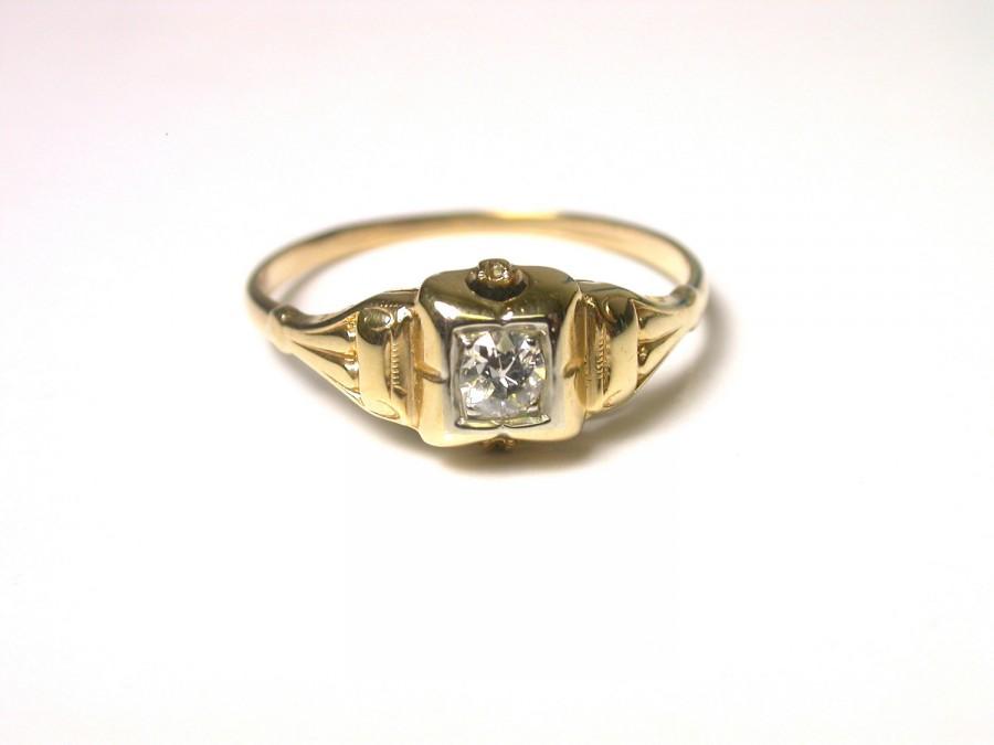 Wedding - Vintage 14k Yellow Gold Vintage Diamond Engagement Ring - Size 7 1/4 - Weight 1.3 Grams - Promise Ring - Wedding 