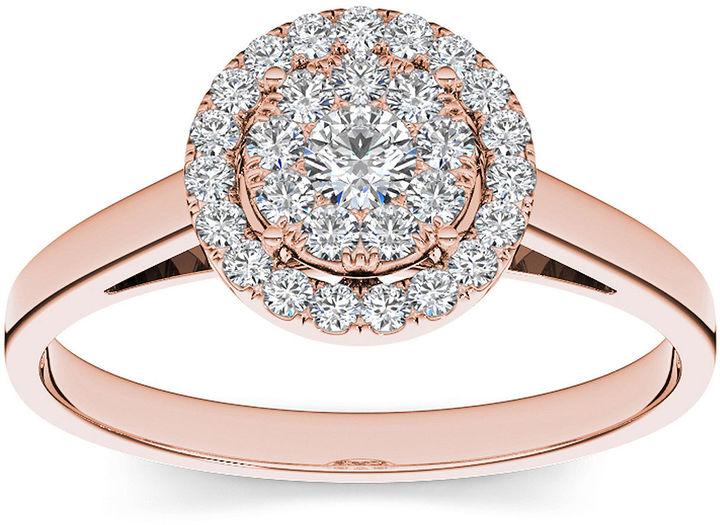 Mariage - MODERN BRIDE 1/3 CT. T.W. Diamond 10K Rose Gold Round Cluster Engagement Ring