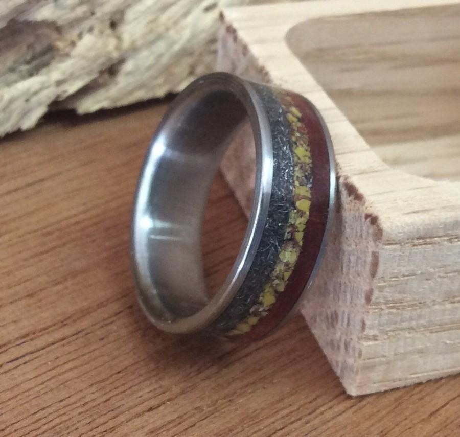 Mariage - Titanium Ring, Wood Ring, Meteorite Ring, Dinosaur Bone Ring, Wedding Ring, Handmade Ring, Wooden Ring, Wood Inlay Ring, Engraved Ring