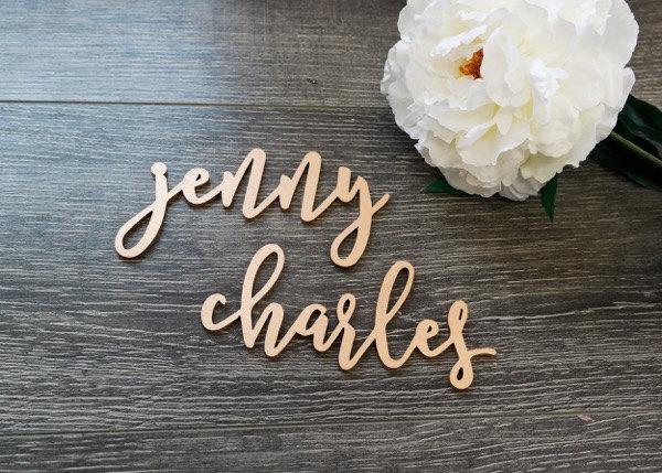 Wedding - Personalized Laser Cut Wood Name Sign - (ONE) 7" x 2" Custom Wedding Place Card Table Setting Seat Sign - Brush Lettering Event Party Decor