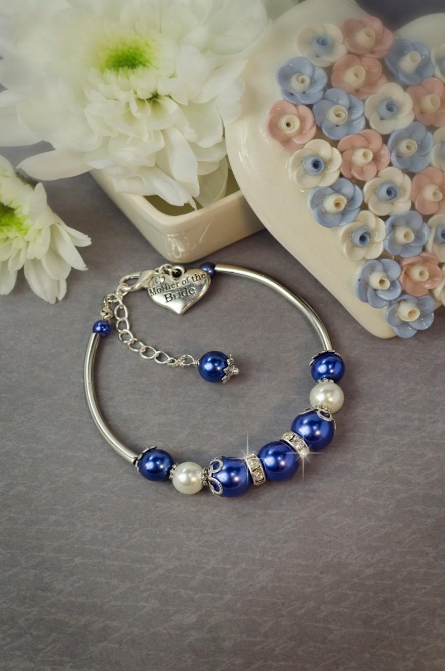 Свадьба - Mother of the bride gift Jewelry Mother of the groom bracelet Gift for Mom Mother Jewelry Charm bracelet Navy blue bridesmaid
