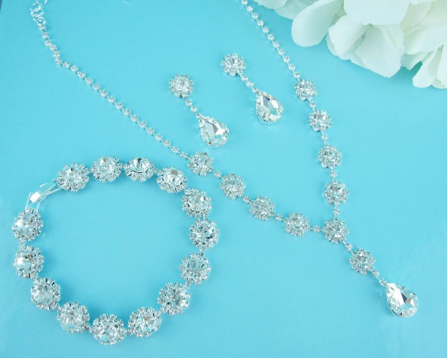 Mariage - Crystal Rhinestone Jewelry Set, Crystal Necklace Earrings Bracelet Set, bridal jewelry set, wedding jewelry set, bridesmaid set 244766898