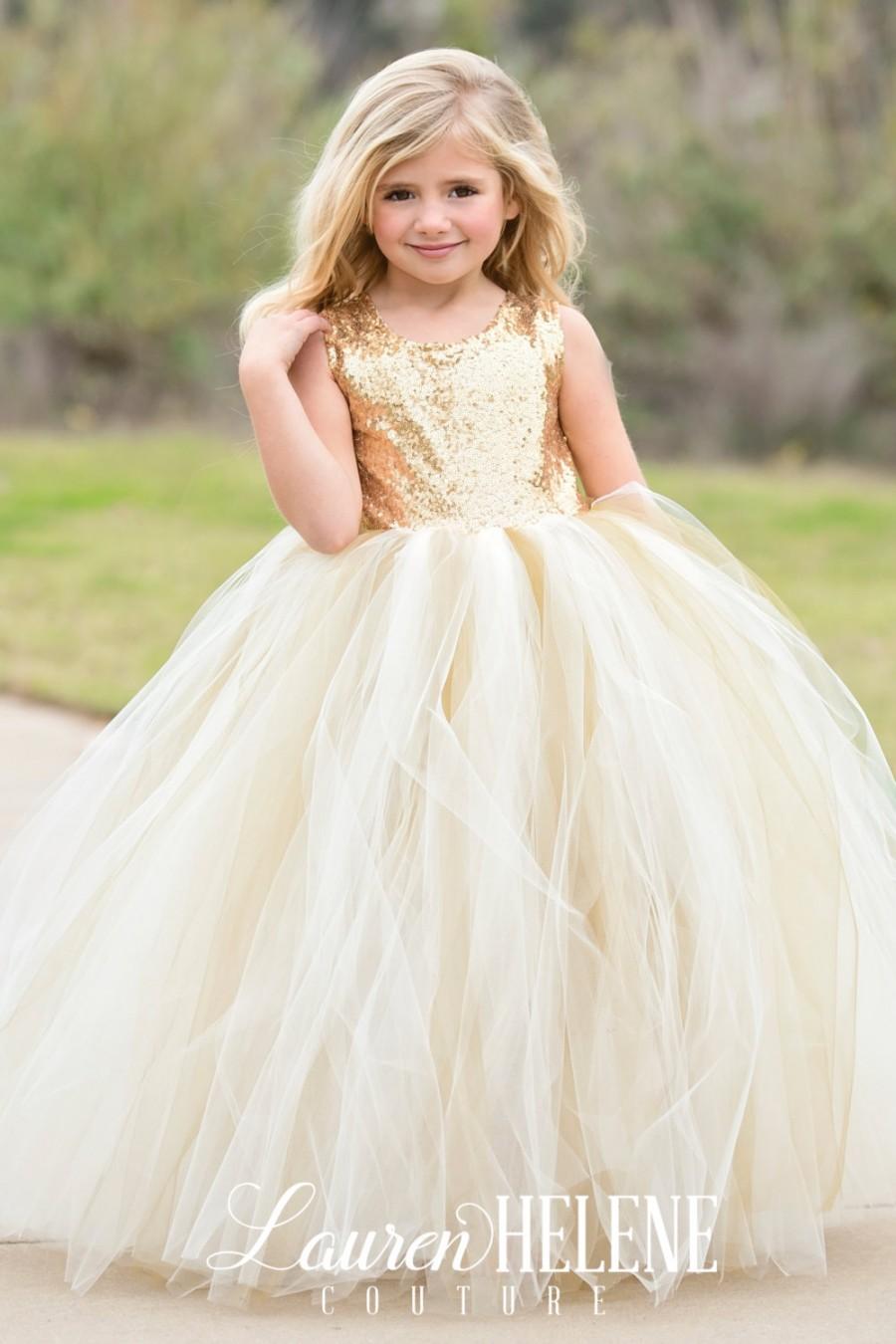 زفاف - Sweet Delight Gold/Champagne Princess Flower Girl Dress - Luxury Children's Gown ~ Custom Gold / Rose Gold / Silver