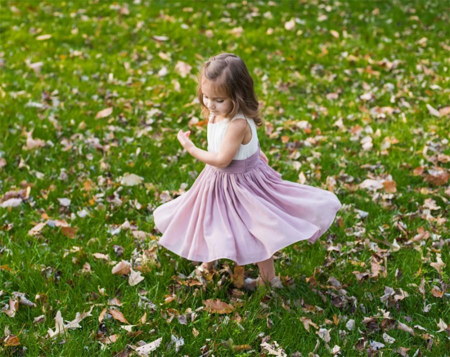 Hochzeit - Ivory Greyish Purple Flower Girl Dress Light Ivory Grey Purple Knee-length Chiffon Flower Girl Dress With Flower