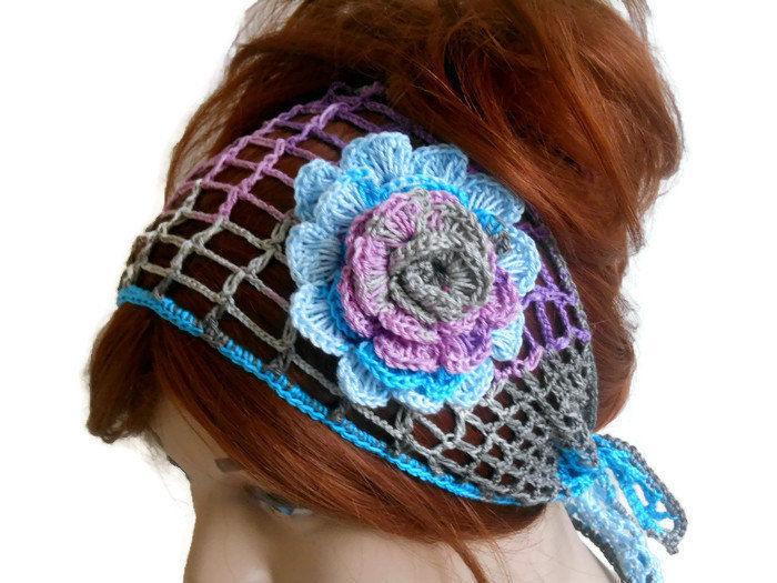 Wedding - Flower Knitted Headband, Color Headband, Women Knitted Hair Band, Headband Turban, Hair Accessories, Spring Headband, Crochet Headband