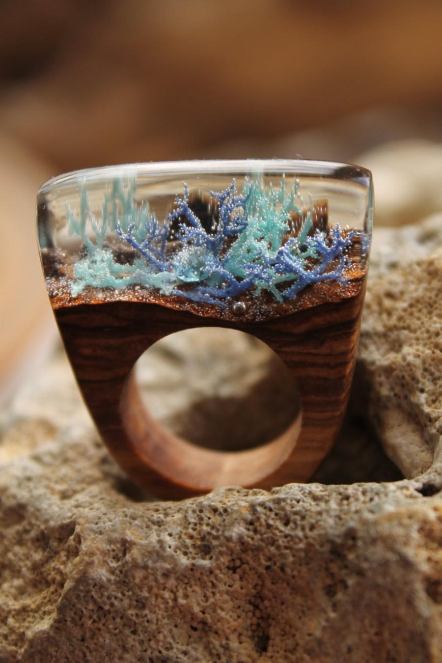 Wedding - Pale blue ring turquoise jewelry pastel ring fashion pastel grunge ring baby blue jewelry wood woman ring resin jewelry moss ring terrarium