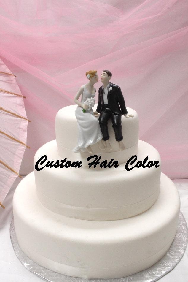 Wedding - Personalized Wedding Cake Topper - Wedding Couple - Whimsical Sitting Bride and Groom Cake Topper - Weddings - Cake Topper - Romantic