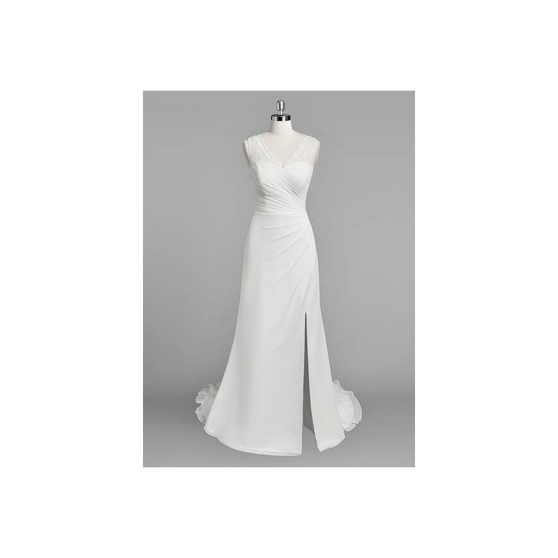 Hochzeit - Ivory Azazie Jodie BG - Chiffon And Lace Illusion Sweep Train V Neck Dress - The Various Bridesmaids Store
