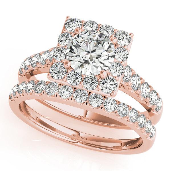 Hochzeit - Rose Gold Engagement Ring Diamond, Rose Gold Engagement Ring Halo, Rose Gold Engagement Ring Moissanite, Rose Gold Engagement Band