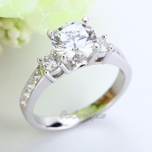 Hochzeit - 925 Sterling Silver Wedding Engagement Bridal Band Ring Three-Stone 2 Carat Round Brilliant Cut Lab Made Diamond