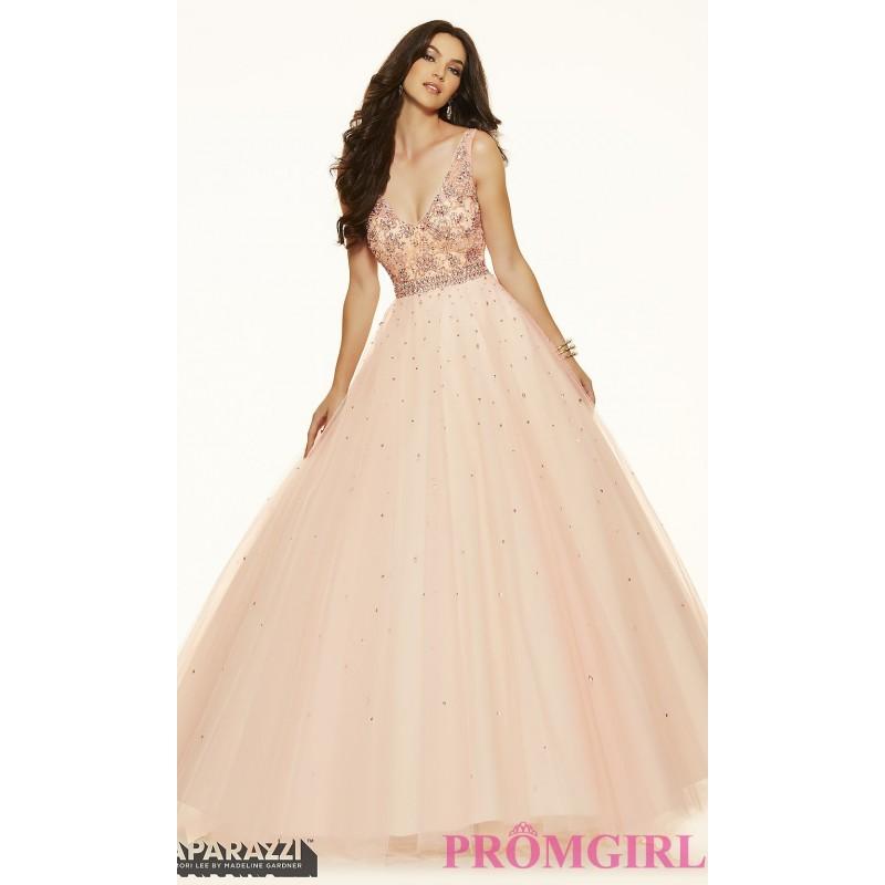 زفاف - V-Neck Open Back Ball Gown Style Mori Lee Prom Dress - Brand Prom Dresses