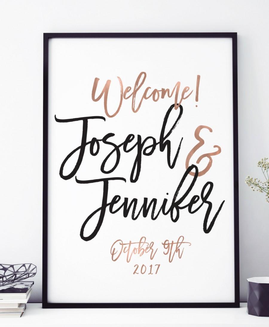Mariage - Rose Gold Wedding Welcome Sign, Modern Reception Sign, Rose Gold Signage, The Penny