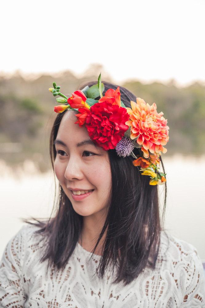 Wedding - Flower crown, floral crown,silk flowers,autumn flower crown,dahlia,carnation, freesia,hair wreath,wedding hair accessories,bridal headpiece