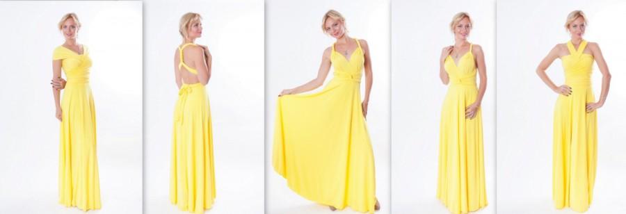 زفاف - Yellow Infinity Dress - floor length  long straps in pastel yellow color wrap dress