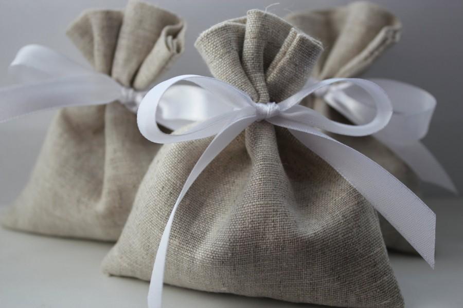 زفاف - Set of 100 - Wedding Favor, Wedding Bags. Oatmeal Grey Linen Favor Bags