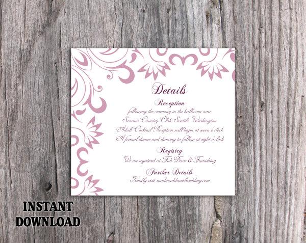 Wedding - DIY Wedding Details Card Template Editable Word File Download Printable Purple Details Card Lavender Details Card Elegant Information Cards - $6.90 USD