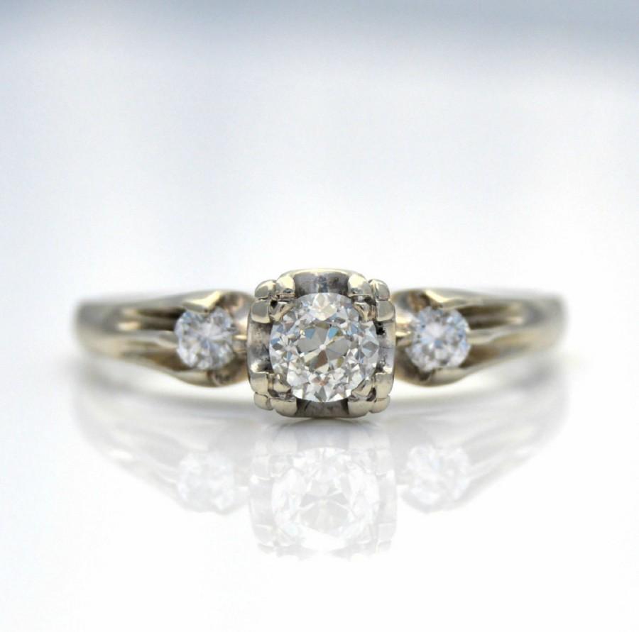 Hochzeit - Vintage Estate Old European Cut Diamond Journey Wedding Engagement Ring 14k White Gold Size 6.25
