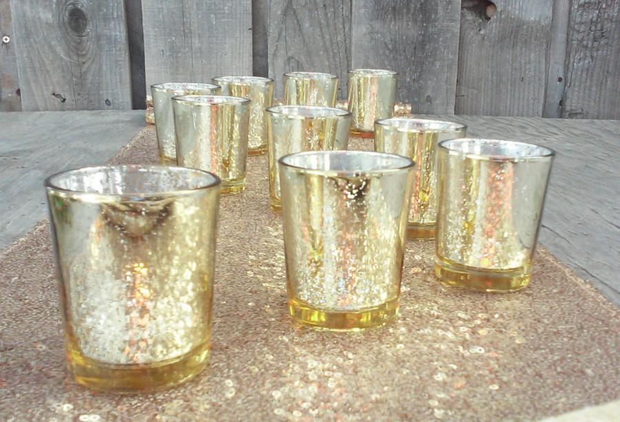 Hochzeit - 48 or 60 Gorgeous Glittery & Gold Mercury Glass Candle Holders ~ Candle Holders for Weddings - Glass Votive Holders - Wedding Decorations